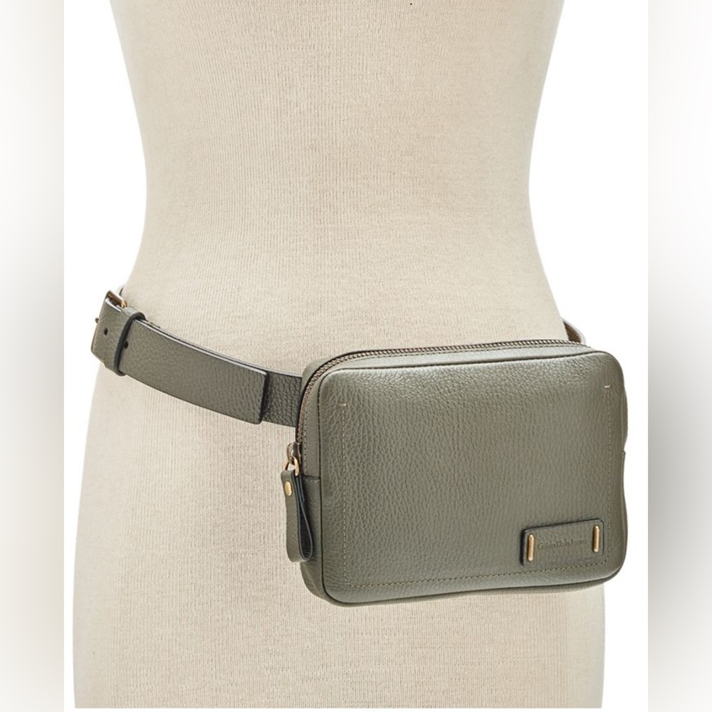 Calvin Klein Unisex Pebble Leather Fanny Bag in Olive - Picture 1 of 10